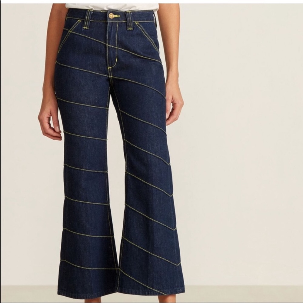 NWT Tory Burch Asymmetric Stitch Flare Cropped Jeans 28 - Picture 15 of 15